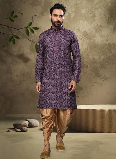 Purple Colour Party Wear Mens Cotton Indo Western Collection 1553